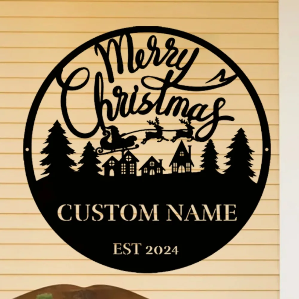 

Восхитительная персонализированная металлическая рождественская табличка в деревенском стиле с индивидуальным семейным именем, идеально подходящая для внутреннего и наружного декора, отличный подарок для всех