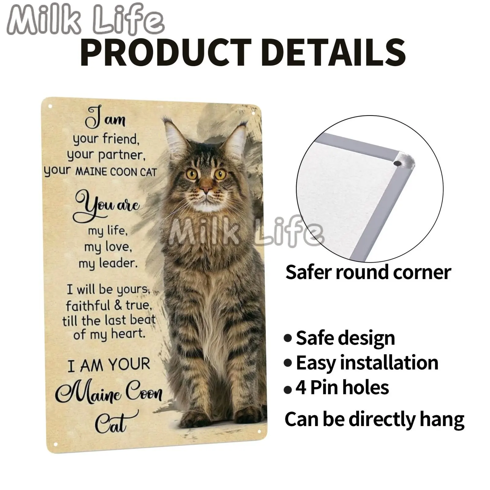 Maine Coon Cat Pet Store Decorations Art Wall Crafts Metal Plaque Poster Decoration Mural Plaques Tin Sign Posters 12x8 Inches