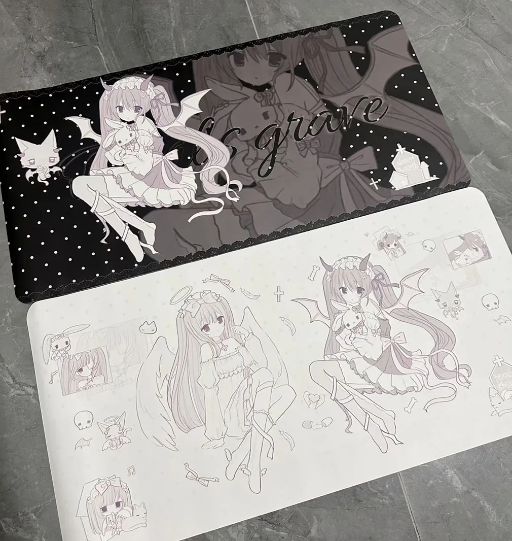 Angel Wings Sexy Girl Bunny Y2K Korea ins Y2K Leather Desk Pad Protector Mouse Pad Office Desk Mat Non-Slip PU Desk Blotter Pad