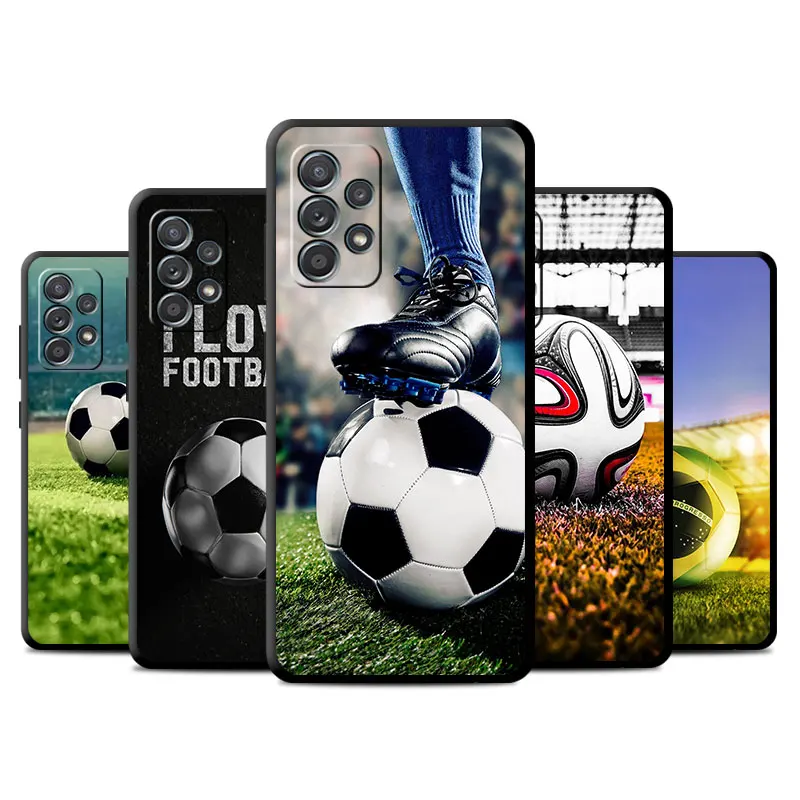 Football Soccer Ball Silicone Case for Samsung Galaxy A12 A13 A51 A22 A52 5G A21s A11 A32 4G A71 A14 A53 A31 A11 Black Fundas