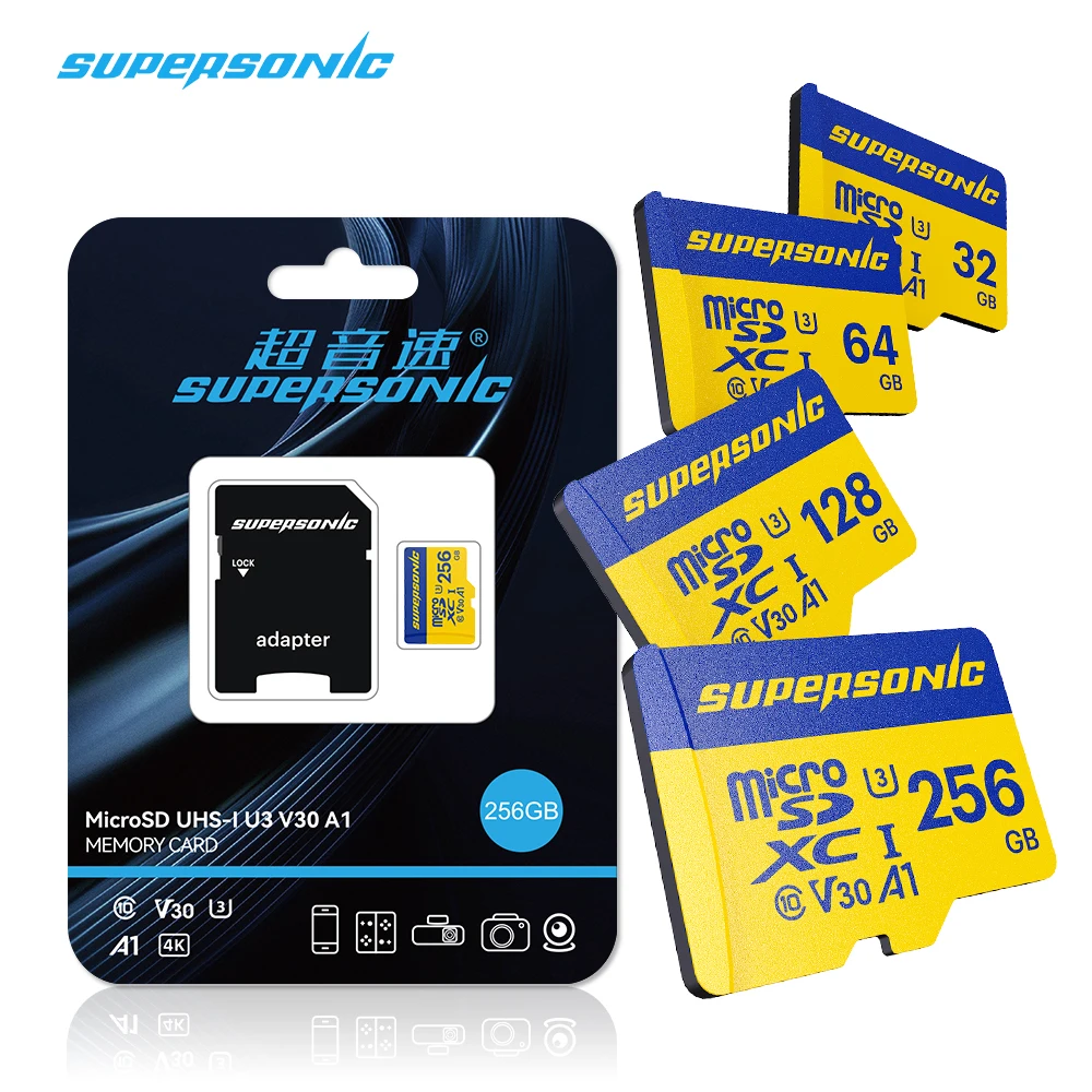 

Карта Supersonic Micro SD с адаптером U3 V30 C10 256G/128G/64G/32G Высокоскоростная скорость считывания 100M/s 4K Карта видеопамяти TF-карта