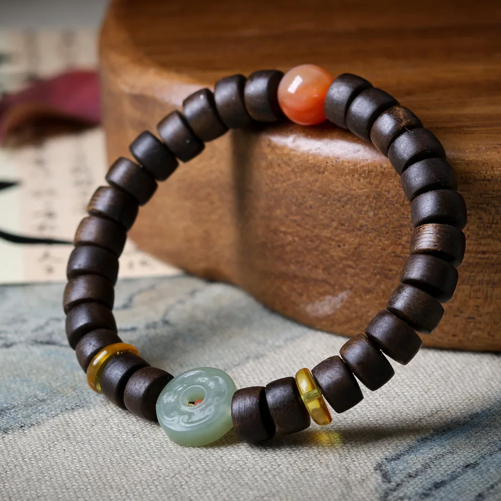 Fusen red earth incense wood pill bead bracelet Original Wenchuan wutian jade beeswax Chinese style bracelet  gift bangles for