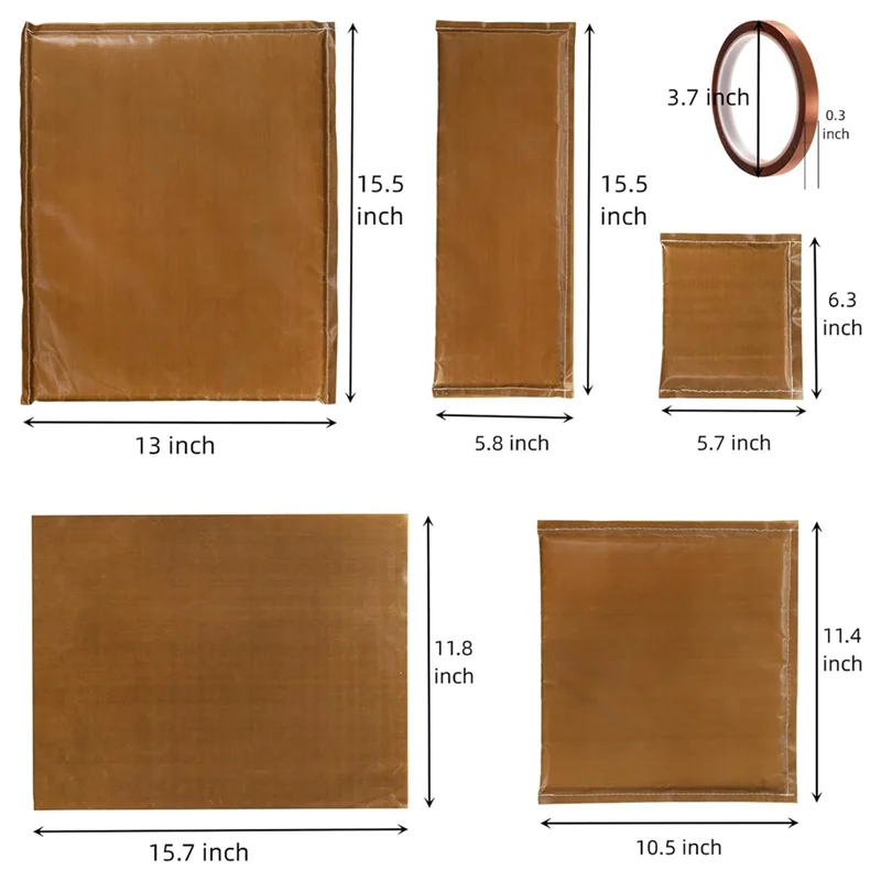 N89R Kit tappetino per cuscino pressa di calore da 8 pezzi, 4 dimensioni - Cuscini per trasferimento pressatura di calore, 2 fogli e 2 nastri
