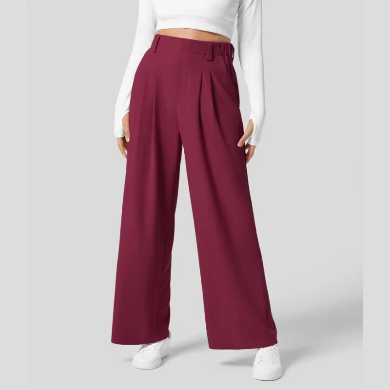 Legging Plissé à Jambes Larges et Droites pour Femme, Pantalon de dehors, de bug astique, de Yoga, de Course à Pied, de Fitness, d'Entraînement, Rose, Taille Haute