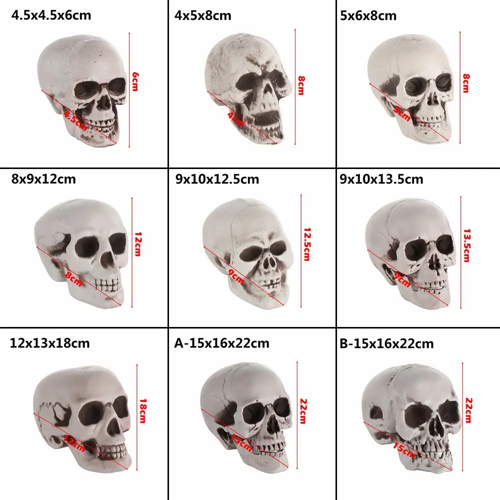 All Size Plastic Human Skull Head Skeleton Halloween Style Photo Prop Cranium Haunted House Statue Party Decor Game Supplies view 6