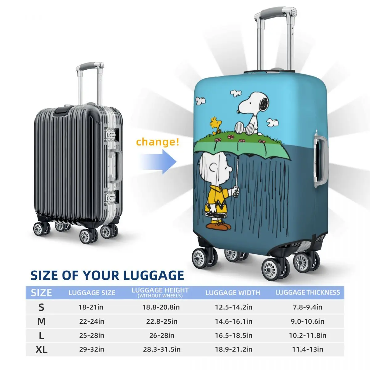 Elastic Travel Suitcase Protective Covers, Cute Cartoon Snoopy Bagagem Capa, Encaixa Personalizado, 18-32"