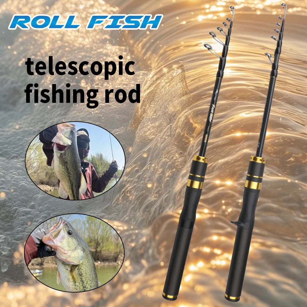 ROLLFISH UL Power Teleskop-Angelrute aus Kohlefaser für Barsch- und Forellenangeln in Süß- und Salzwasser, hochempfindliche Rute
