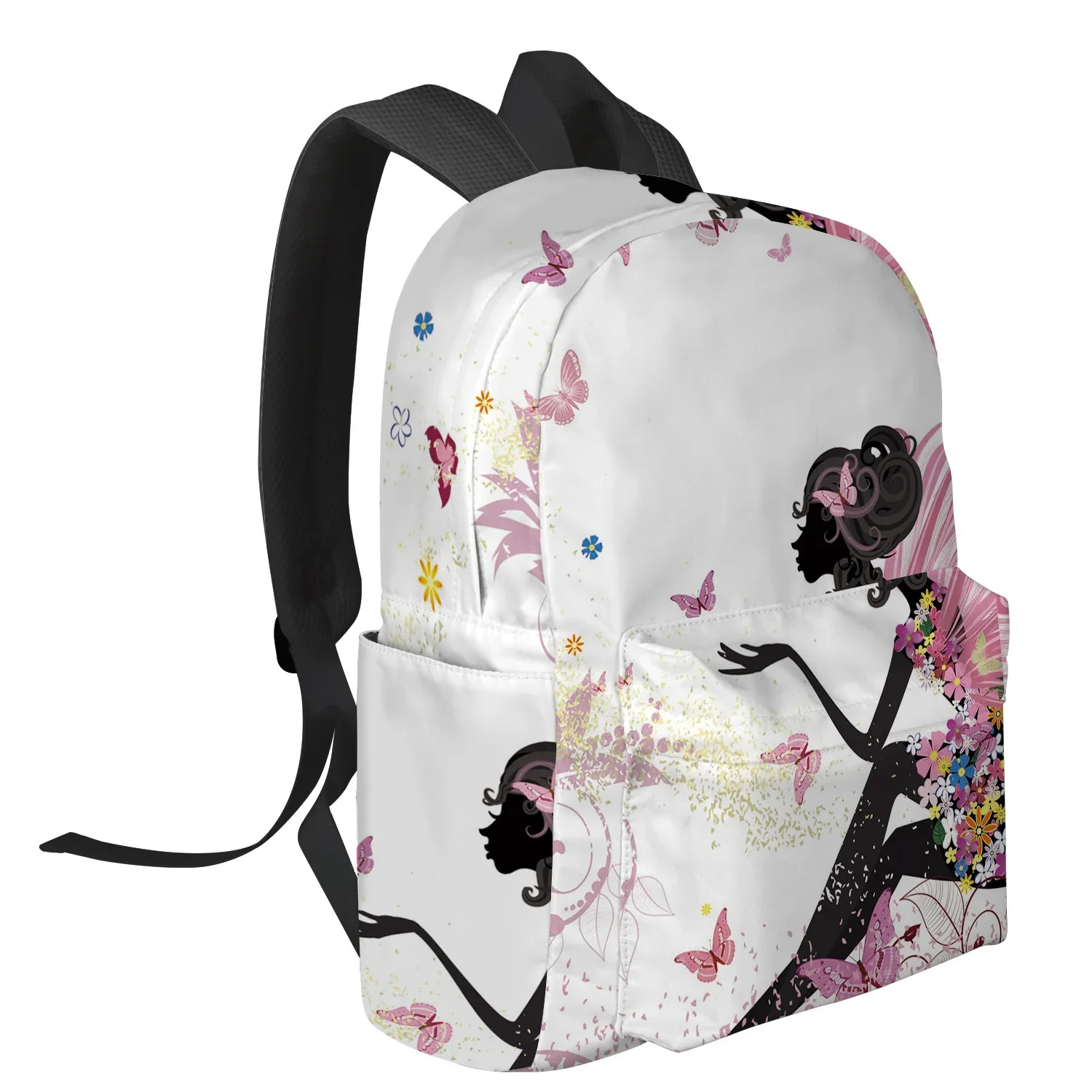 Cartoon Butterfly Flower Fairy Girl Pink White Backpacks Custom School Bags Laptop Backpack Men Women Female Travel Mochila