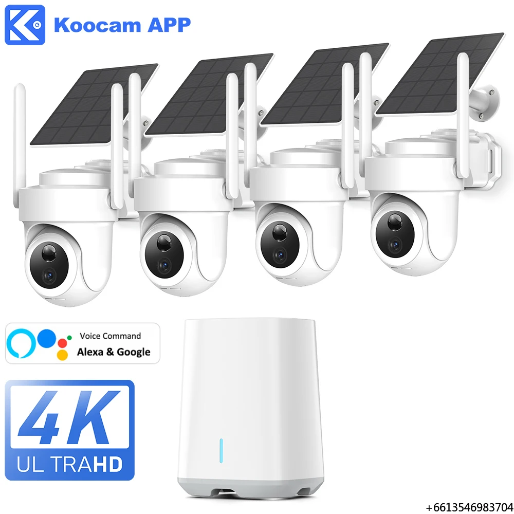 HomeBase 4-Cam Kit 5G/2.4G 8MP 4K WiFi Wireless Auto Tracking Battery Solar Powered Security CCTV Camera PTZ Color Night Vision