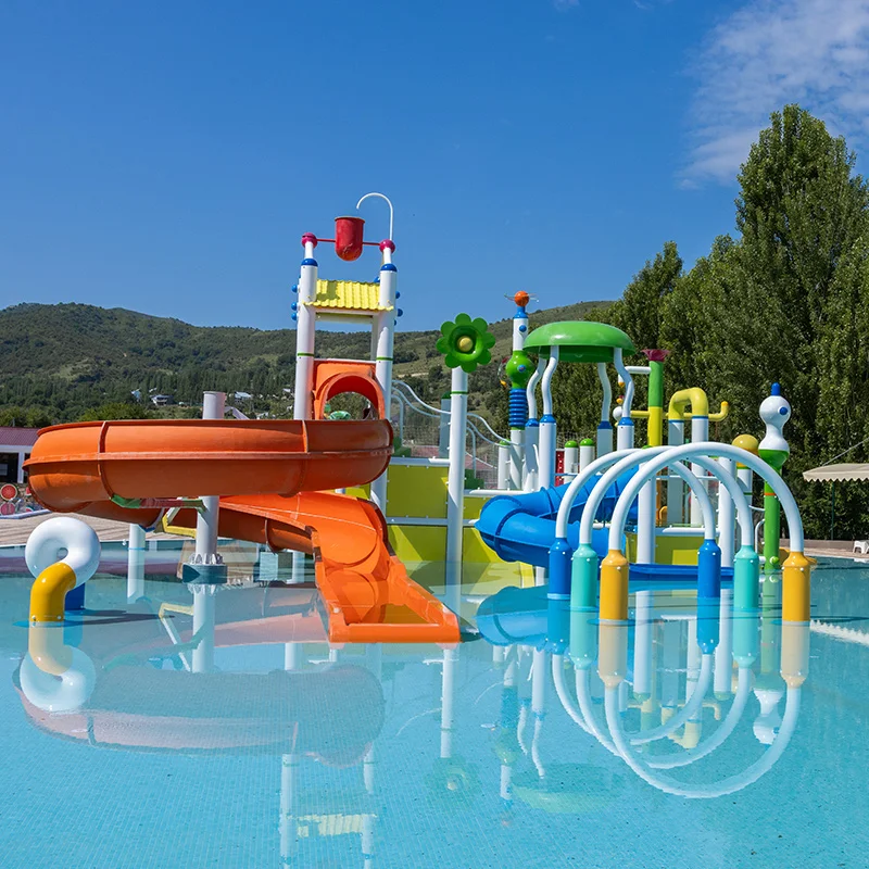 Commercial Fiberglass Kids Water House Water Play Slide With Water Splash For Sale