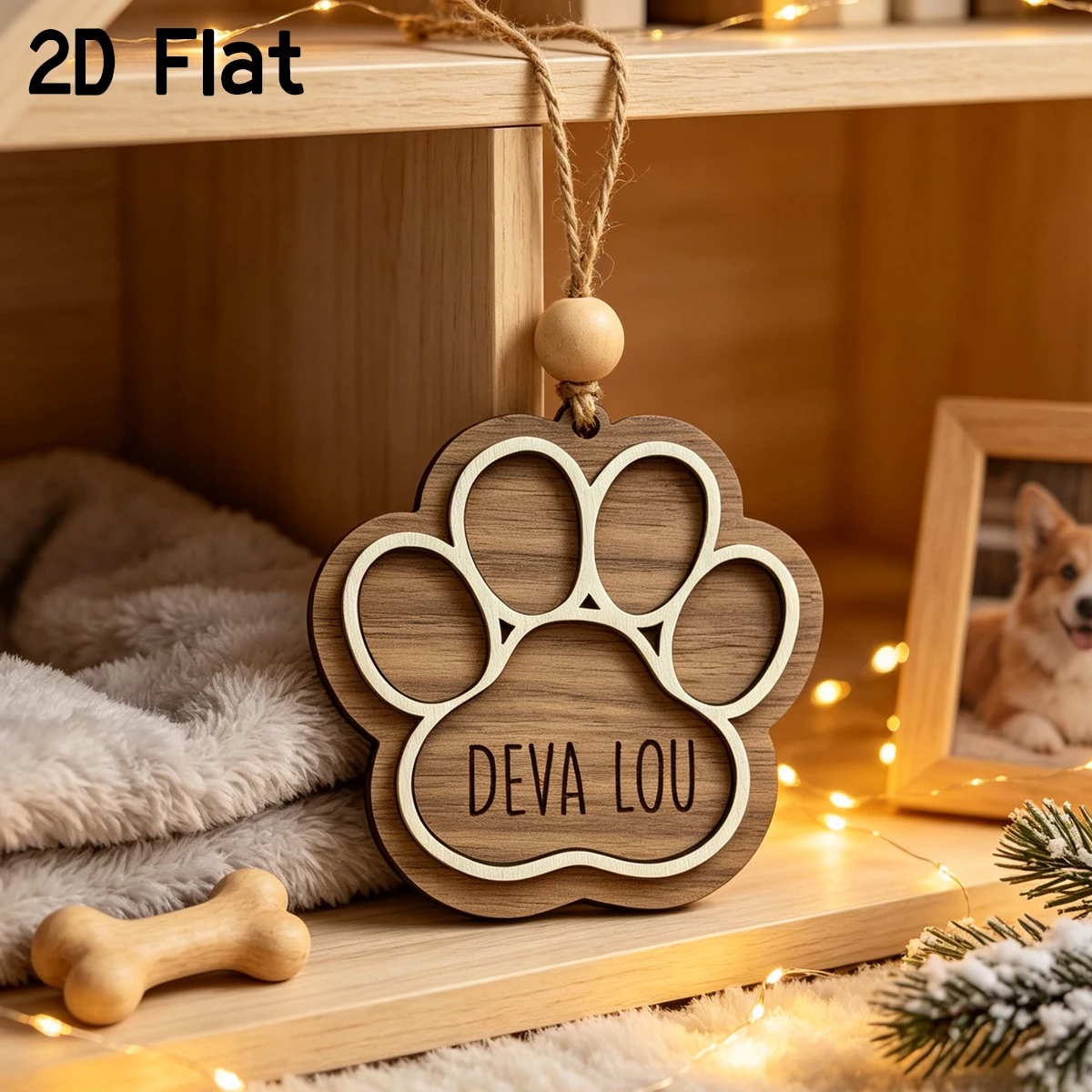 1Pc Personalized Paw Print Christmas Ornament,Custom Engraved Pet Name Wooden Hanging Sign,Pet Owner Keepsake Gift