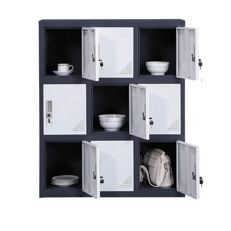 

Gym Closet School Office Cupboard Locker Cabinet 9 Door Steel Locker Metal Staff Wardrobe Iron Storage Worker Lockers