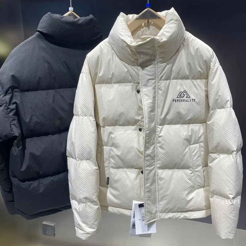 

Мужская повседневная утепленная короткая пуховая куртка с воротником-стойкой, зимняя верхняя одежда из полиэфирного волокна, белая, теплая, молодежная модель