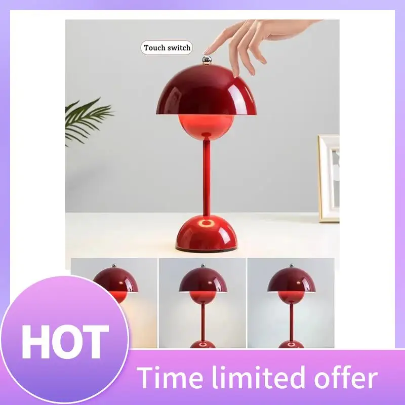 

B69C Top Touch Switch LED Table Lamp Rechargeable Flower Bud Mushroom Design Living Room Decor Desk Night Stand Lamp