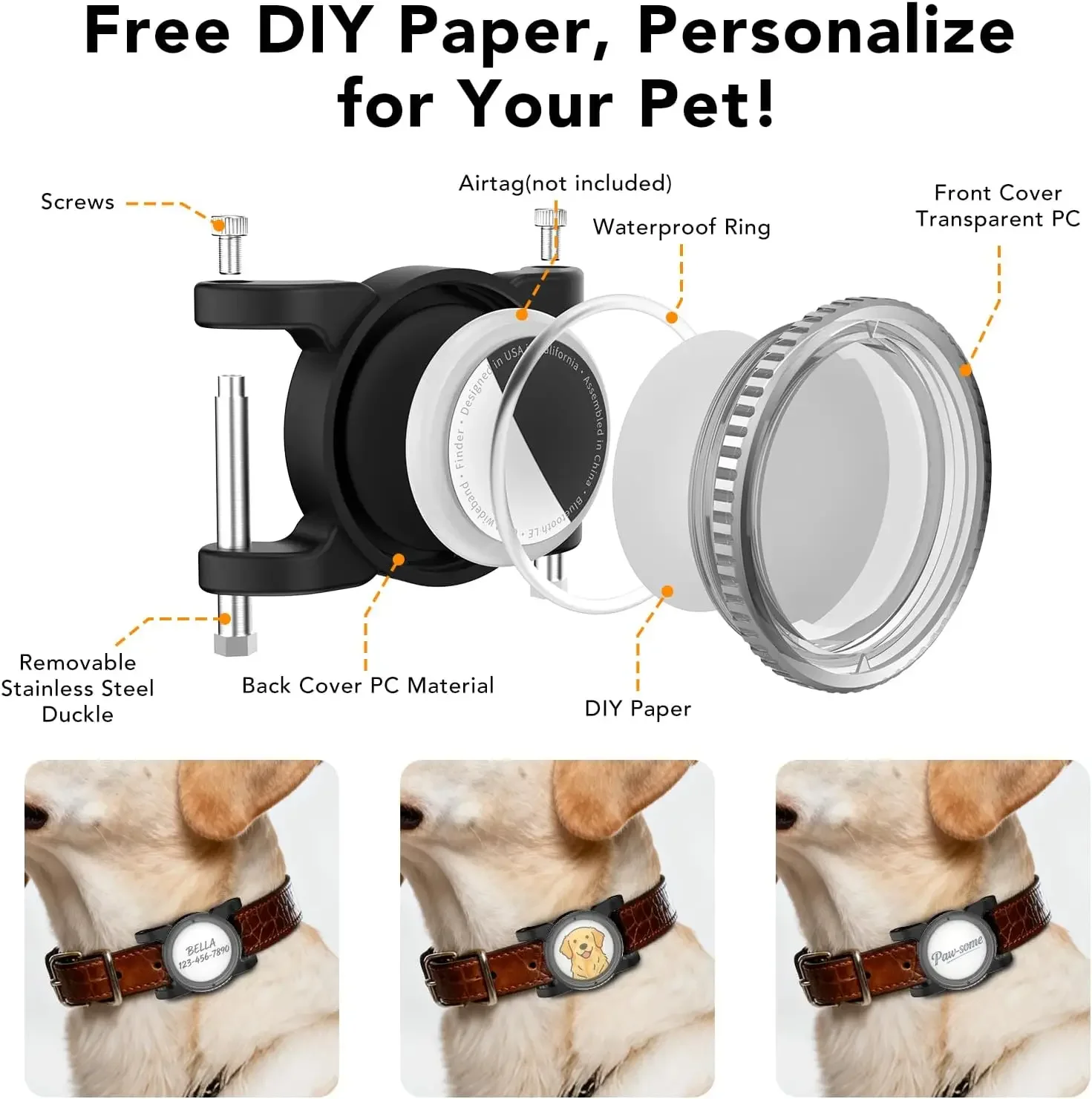 Air Tag Dog Collar Holder Case for Apple Airtag Waterproof Protective Cover Air Tags Holder for Dog Cat Pet Collars