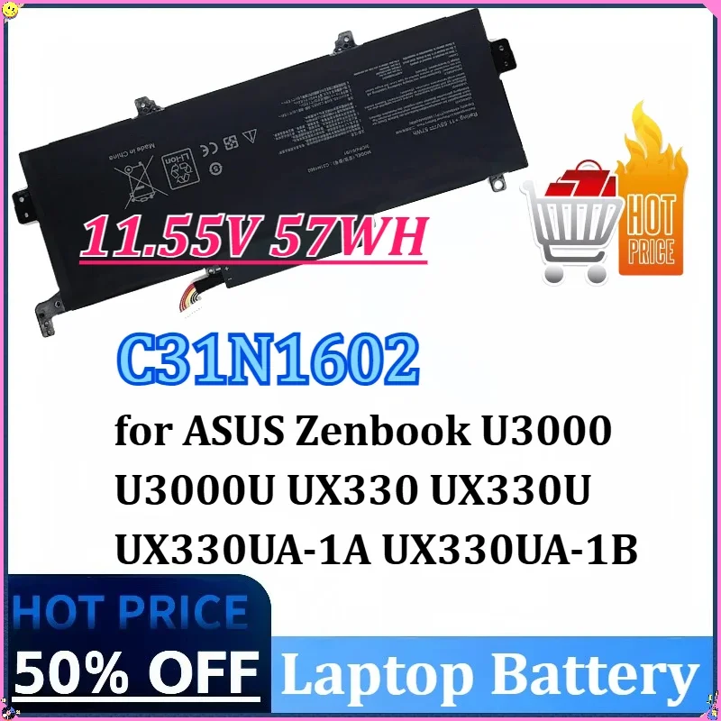 11.55V 57WH C31N1602 Laptop Battery for ASUS Zenbook U3000 U3000U UX330 UX330U UX330UA UX330UA-1A UX330UA-1B UX330UA-1