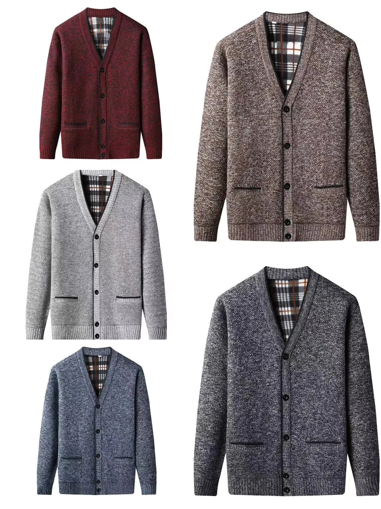 Suéter masculino de alta qualidade com decote em V manga comprida botão cardigã malhas grossas para outono e inverno