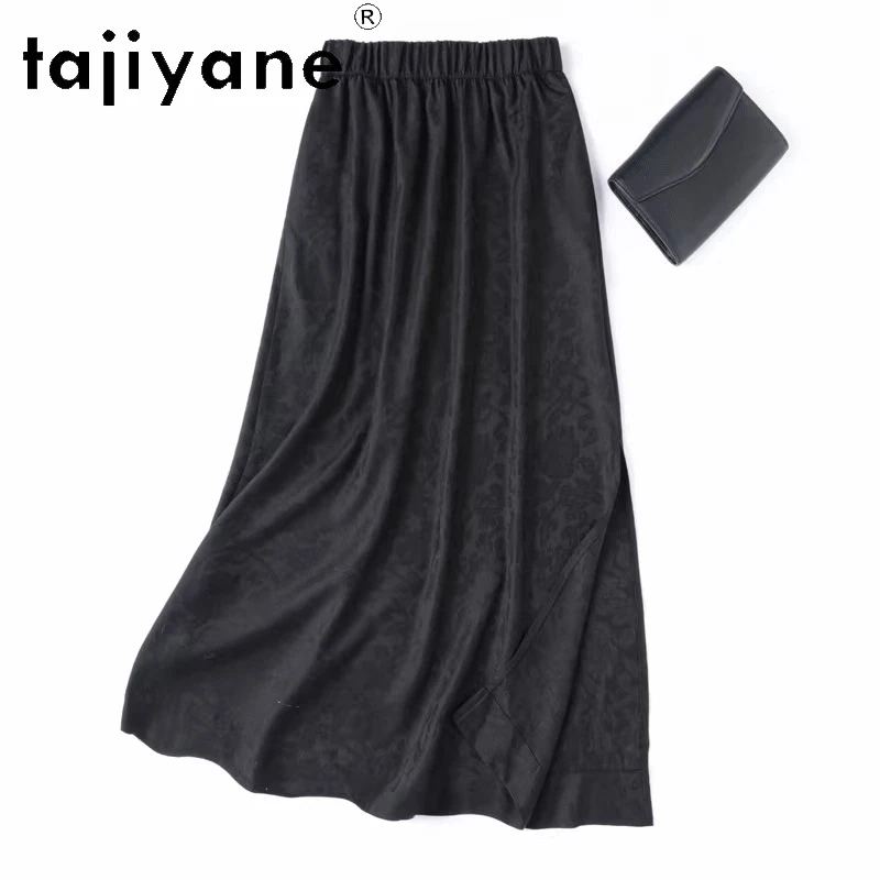 

TAJIYANE 100% Шелковая черная юбка из тутового шелкопряда, элегантная длинная юбка из крученого шелка, летняя женская одежда 2026