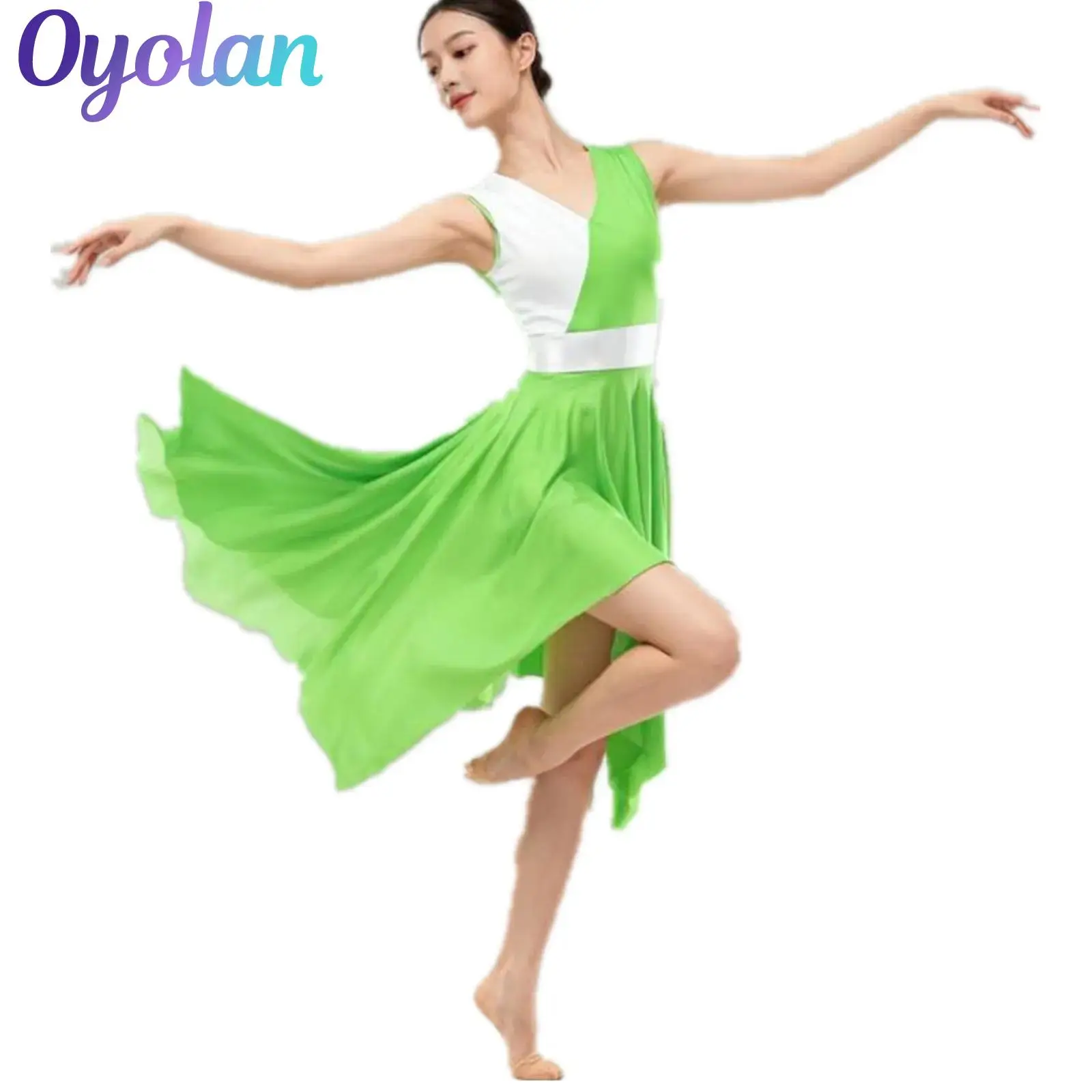 

Womens Liturgical Praise Ballet Lyrical Contemporary Dance Performance Dress V Neck Irregular Hem Dresses Church Worship Costume