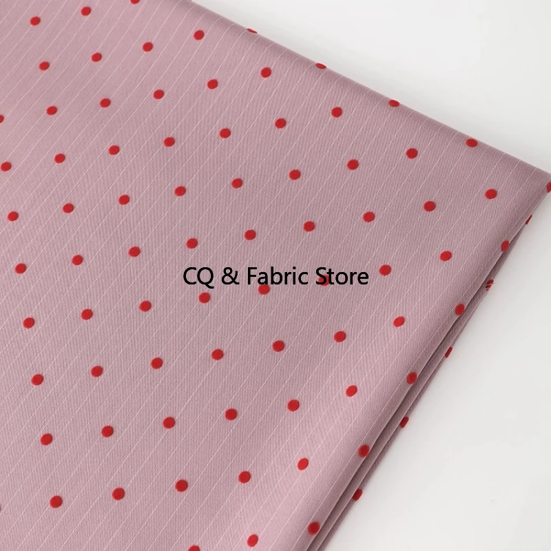 Spring Summer Thin Pink Striped Polka Dot Flocking Fabric DIY Dress Suit Kids Clothing Material By The Yard
