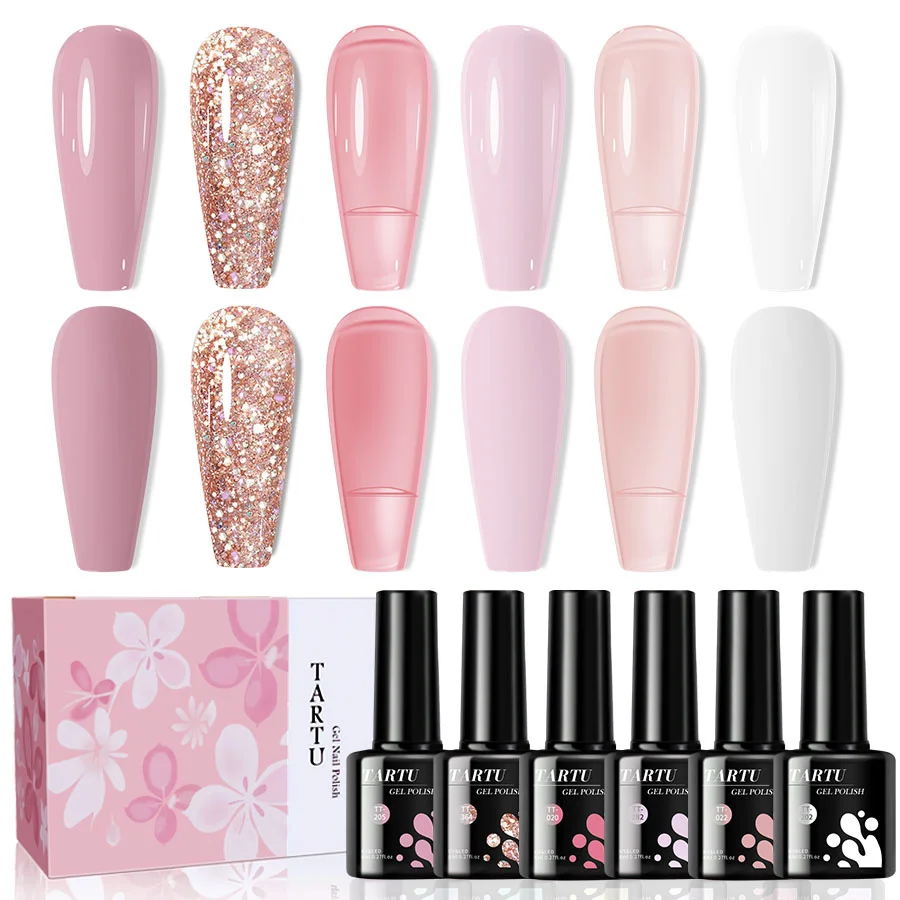

Gel Nail Polish Set 6pcs,Multicolor Glitter Pink 6 Colors Semi-permanent Gel Polish Kit, Soak Off Uv/Led,Nail Art Manicure Gift