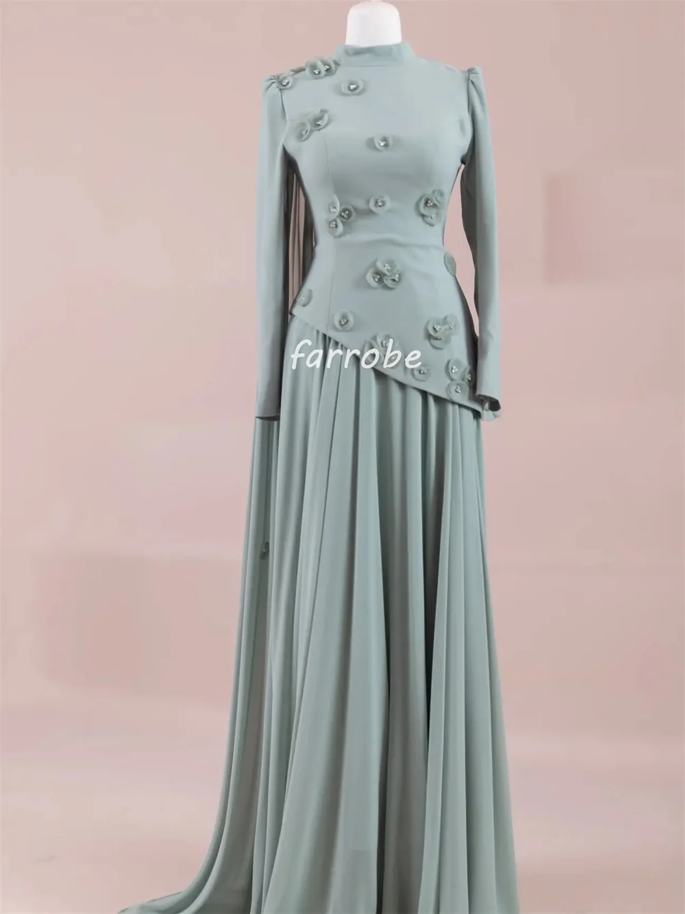 تخصيص الرسمي جيرسي اليدوية زهرة حجر الراين رايات ألف خط عالية الياقة فساتين طويلة فساتين مناسبة مخصصة جودة عالية