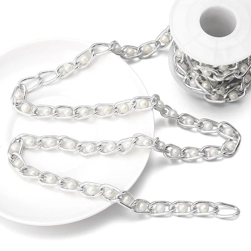 

5 Yards/Roll Aluminum Clip Pearl Chain Imitated Pearl Bag Chains Twisted Link Chain For DIY Jewelry Making Necklace Bracelet