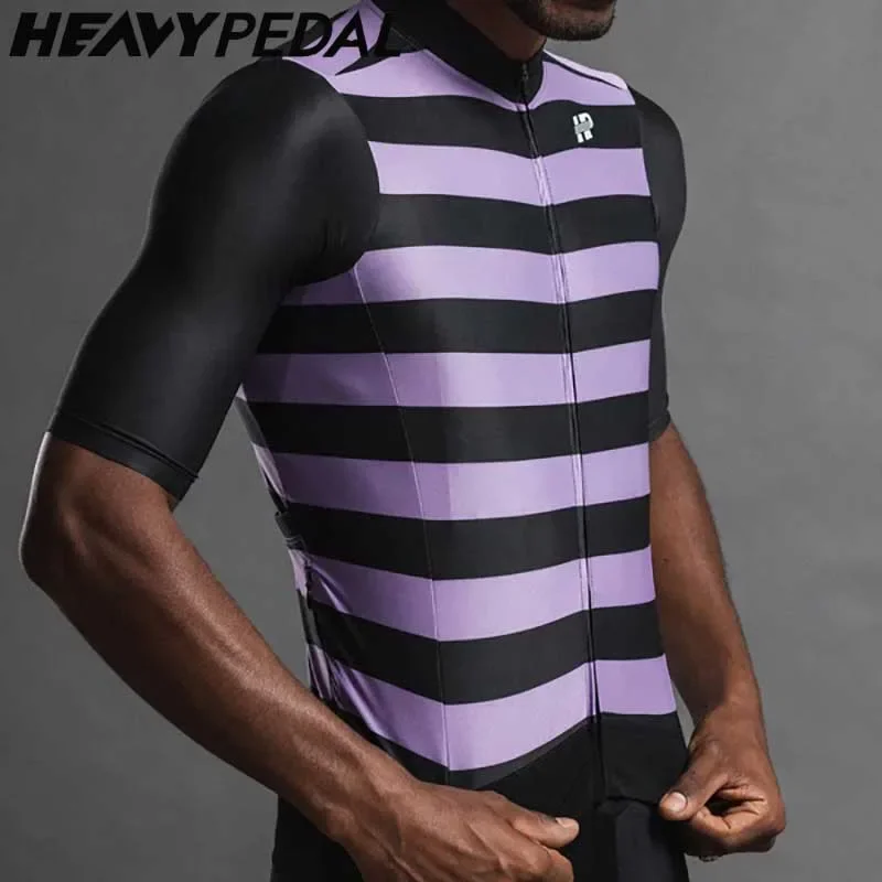 Heavypedal Italy Cycling Jersey Purple Striped Designer Shirt For Man Cycle Clothes Road Bike Men Clothing Summer Jersey Series