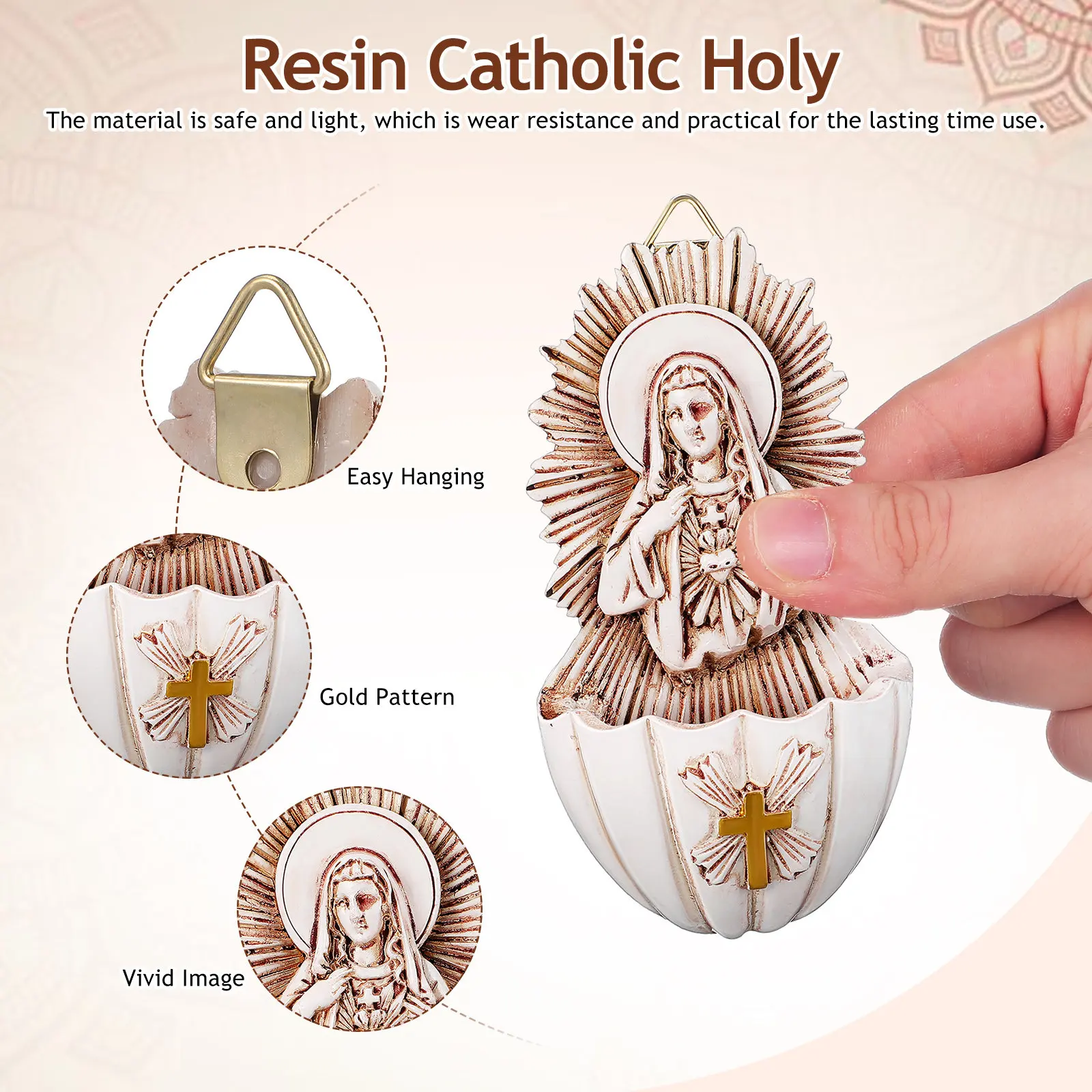 2Pcs Resin Holy Water Font Catholic Wall Hanging Decor Religious Ceremony Sacred Font Wall Storage Resin Holy Water Fonts