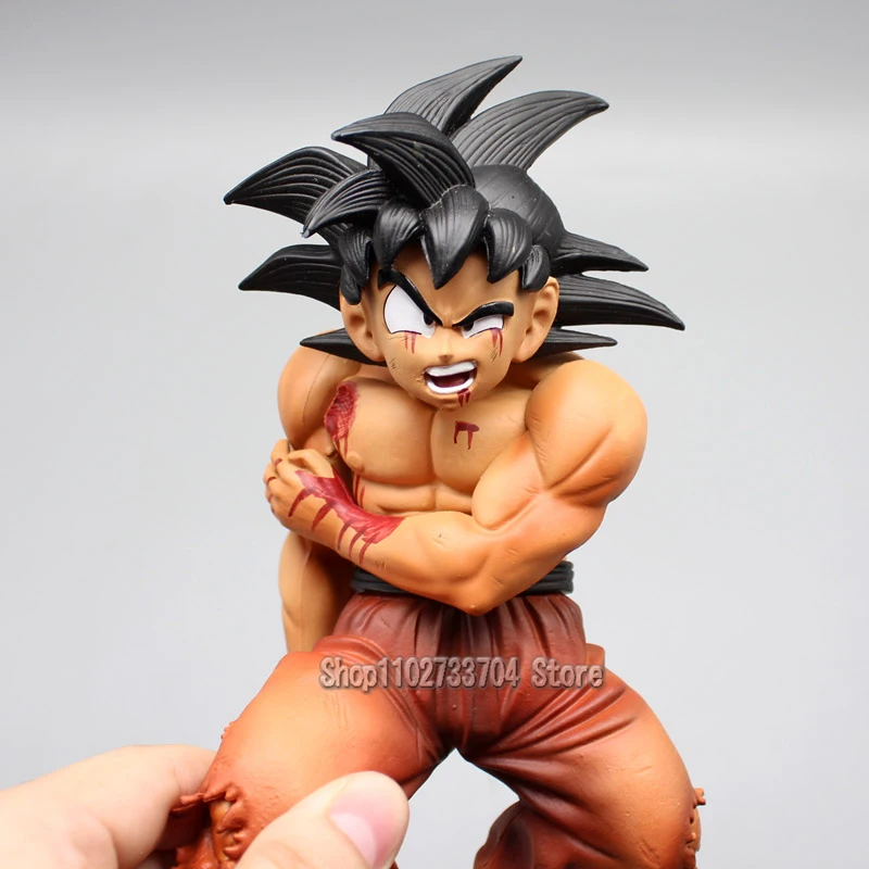 Figuras de Anime Dragon Ball Goku, figuras de acción de Son Goku, posición en cuclillas heridas, puño de rey abierto fuerte, muñeca modelo de PVC de 20cm, Juguetes