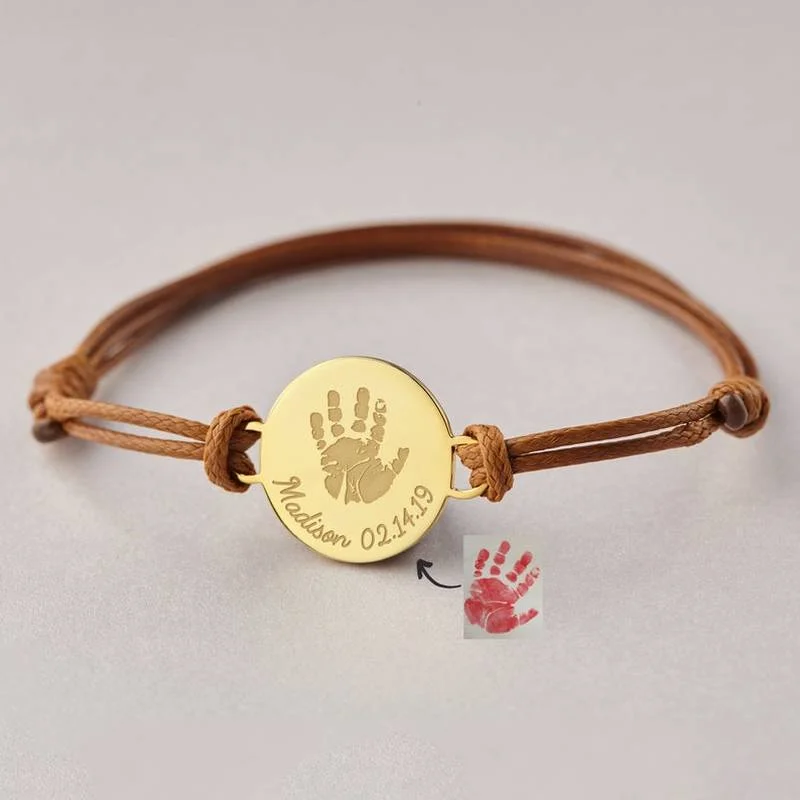 Baby Footprint Bracelet Personalized Rope Adjustable Men Custom Carved Handprint Stainless Steel Jewelry Women Bracelet Mom Gift