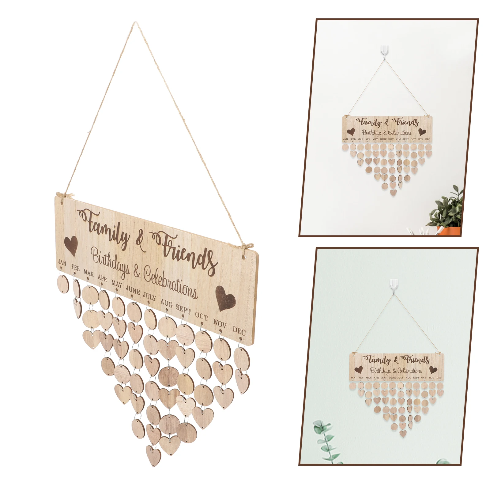 

Wooden Calendar Iron Wood Discs Wood Grain Wall Decor Birthday Reminder Family Celebration Board Home
