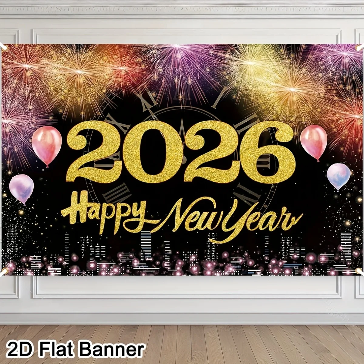 مسطح ثنائي الأبعاد - قطعة واحدة من لافتة مسطحة ثنائية الأبعاد للاحتفال بالعام الجديد 2022، قياس 150*100 سم، يتميز بتصميم نابض بالحياة للبالونات، #4