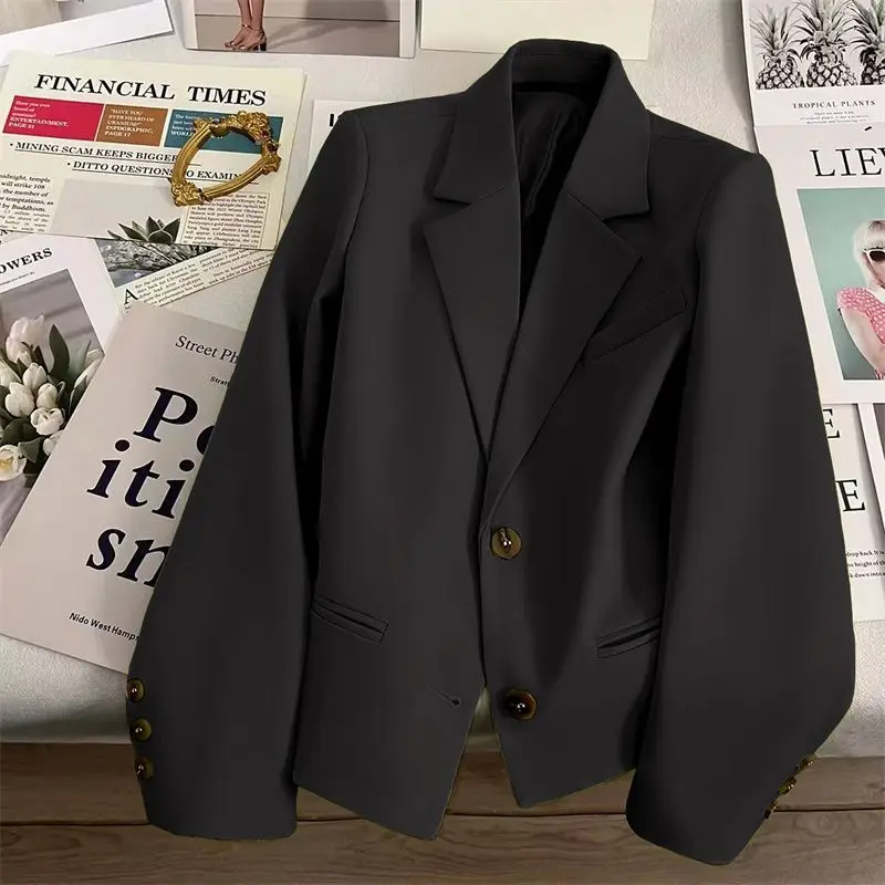Spring Fashion New Women's Elegant Suit Jacket with A Short Collar and Long Sleeves Versatile Design High Street Jacket