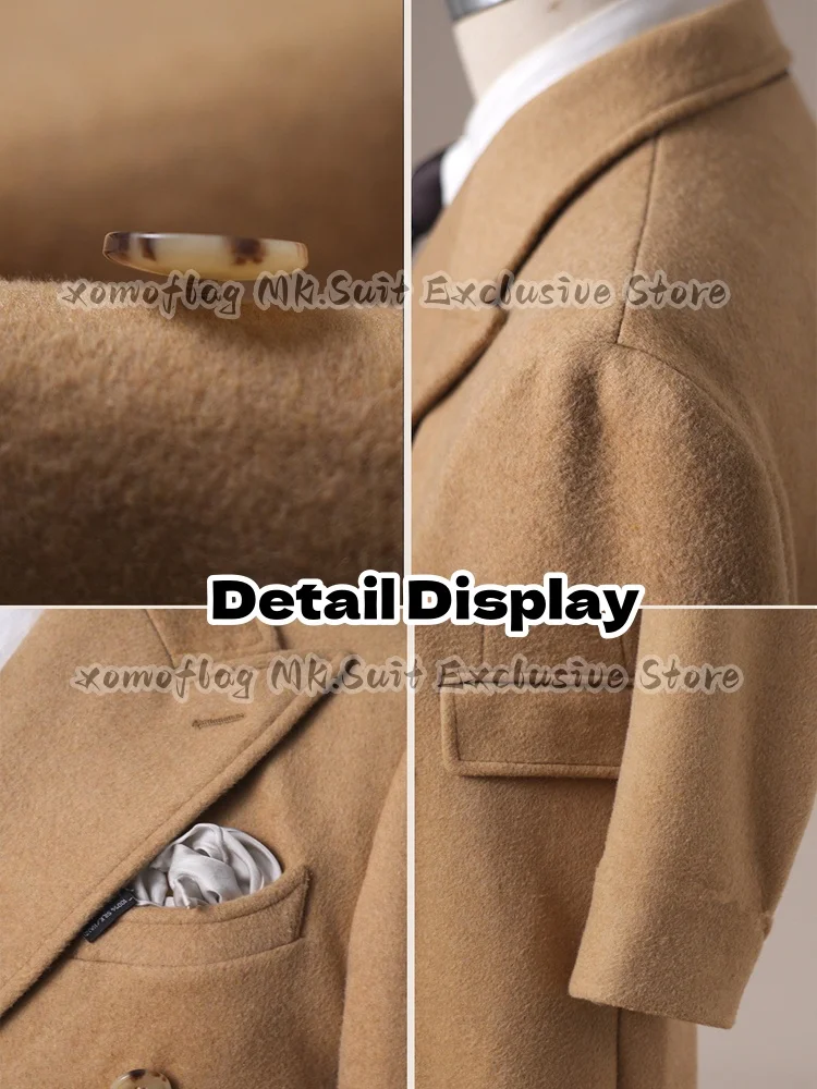 Nuevo abrigo largo de algodón Otoño Invierno cuello plano Color puro Casual negocios mezcla de lana Slim Fit traje de moda chaquetas cortavientos