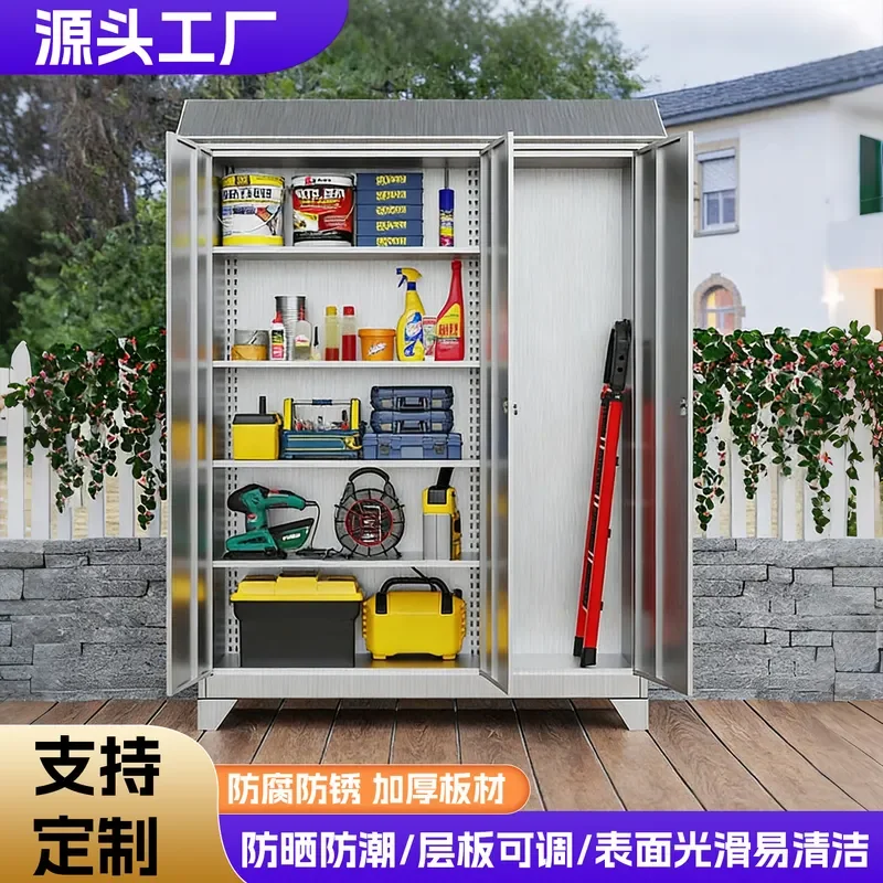 304 Stainless Steel Outdoor Locker Garden Tool Cabinet Waterproof Balcony Sunscreen Cleaning Storage Mop Cabinet