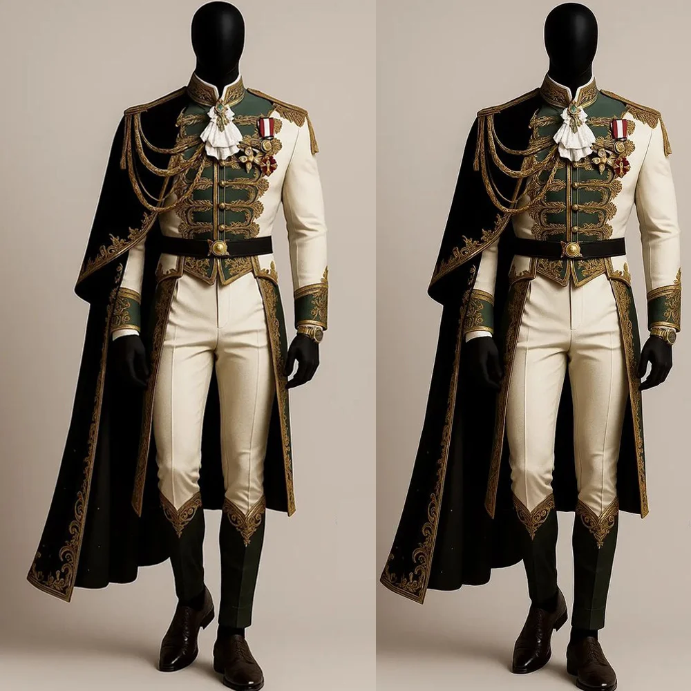 Viktorianisches Steampunk-Kostüm für Königliche Prinzen, Adlige, Mittelalterliche Ritter, Militäroffiziere - Frack, Jacke, Hose, Umhang, Anzug