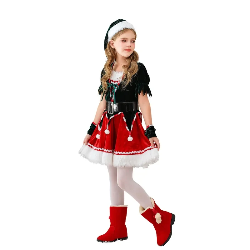 

Costume Girls Short Sleeve Velvet Dress for Christmas Masquerade Carnival New Year Party Clothes hf5]]