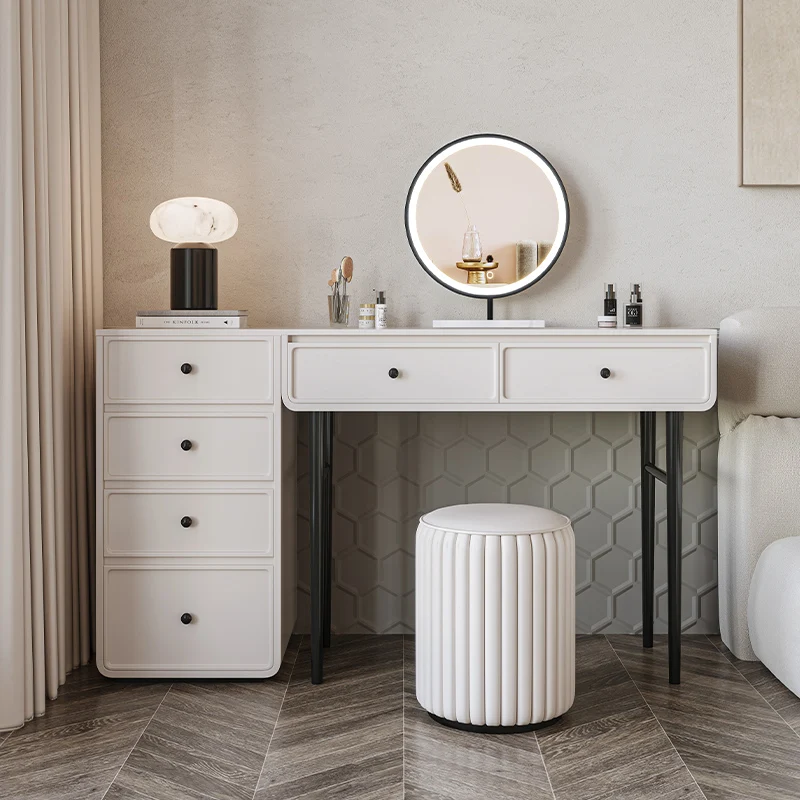 

Makeup Dressing Table White Storage Mirror Set Bedside Vanity Dressers Lighted Drawers Girls Toilette Trucco Bedroom Furniture