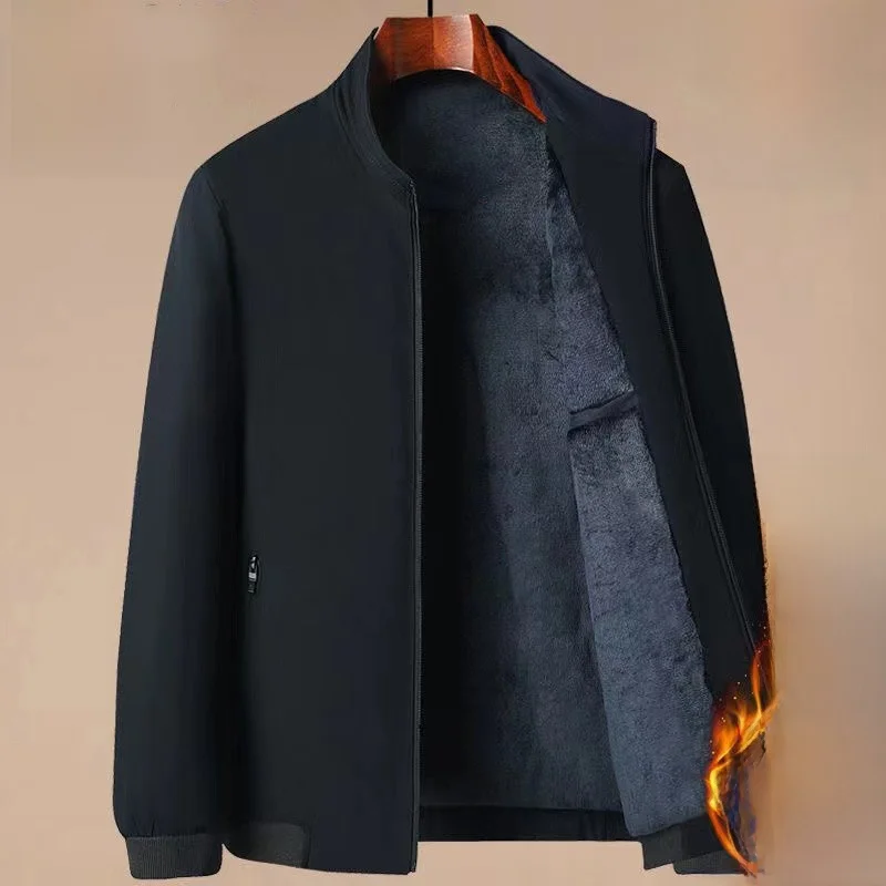

Men's Thermal Cotton Jaet Stand Collar Coat Warmth Autumn Winter New 2025 Pure Color Middle-Aged andpa Sle Clothes