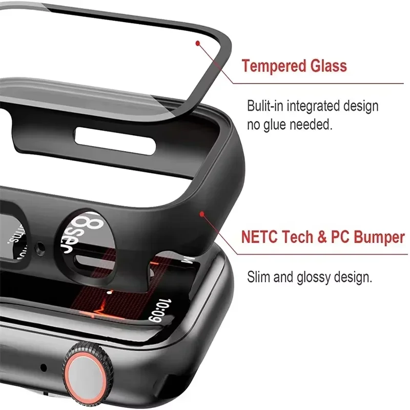 애플 워치 울트라 3/2/1 49mm 11 10 9 8 7 6 5 4 SE용 PC 케이스+나일론 스트랩 화면 보호 쉘 46mm 42mm 45/41mm 44/40mm 밴드