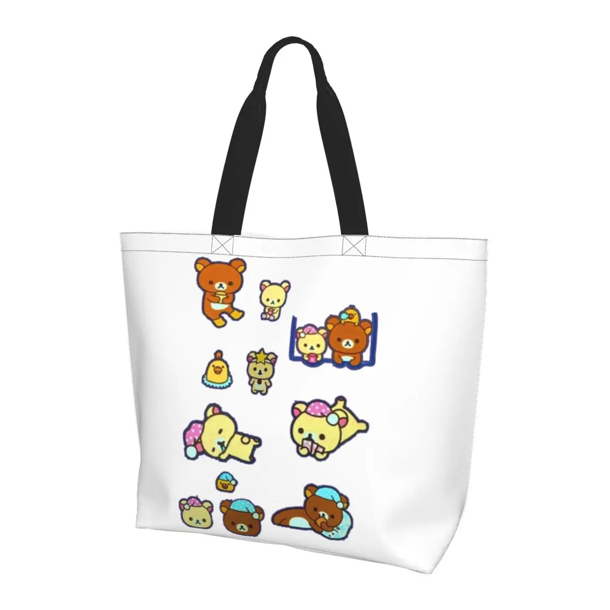 

Rilakkuma Sakura Shopping Tote Bag Canvas Large Capacity Shoulder Bags Shopper Grocery Handbag for Women