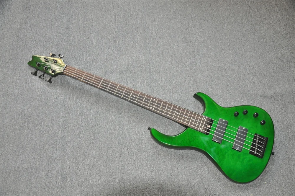 Green Body 5 Strings Electric Bass Guitar With Rosewood Fretboard Black Hardware Customization Service