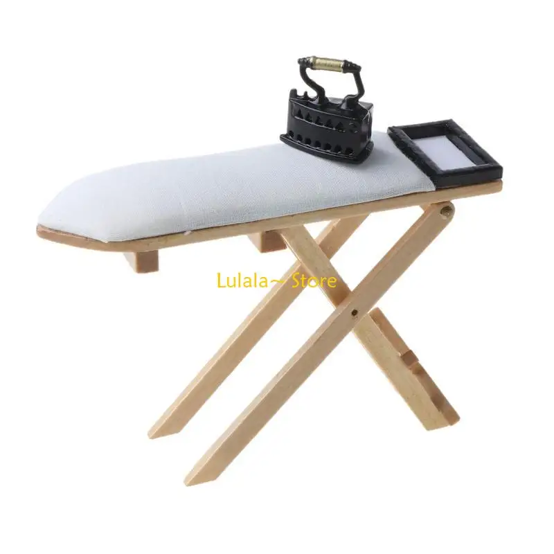 Y4QA มาตราส่วน 1: 12 โต๊ะรีดผ้าเหล็กสำหรับเฟอร์นิเจอร์บ้านตุ๊กตาโต๊ะห้องนอนขนาดเล็ก