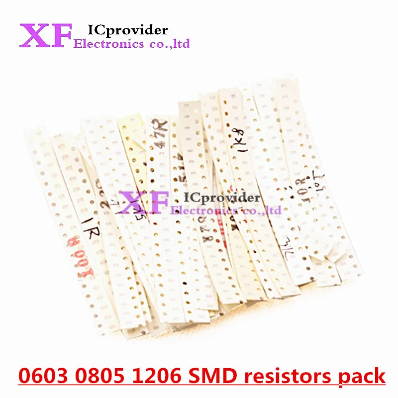 

0603 0805 1206 Комплект резисторов SMD Ассорти Набор 1 Ом-10 М Ом 1% 60 значений X 25 шт. = 1500 шт. Мешок для образцов