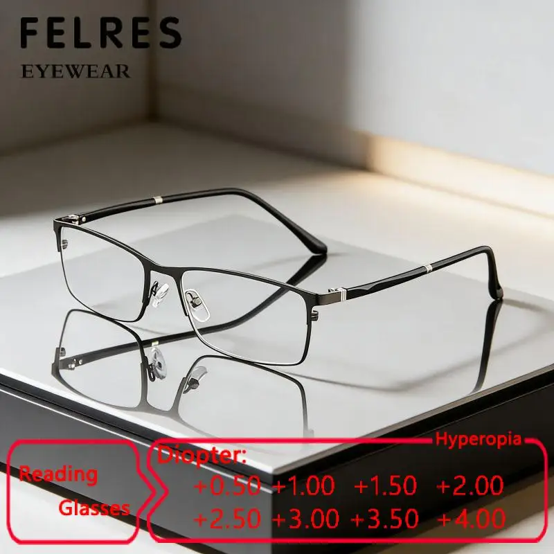 

Metal Rectangle Frame Reading Glasses Business Classical Style Men Presbyopic Glasses Finished Single Focus Far Sight Eyeglasses
