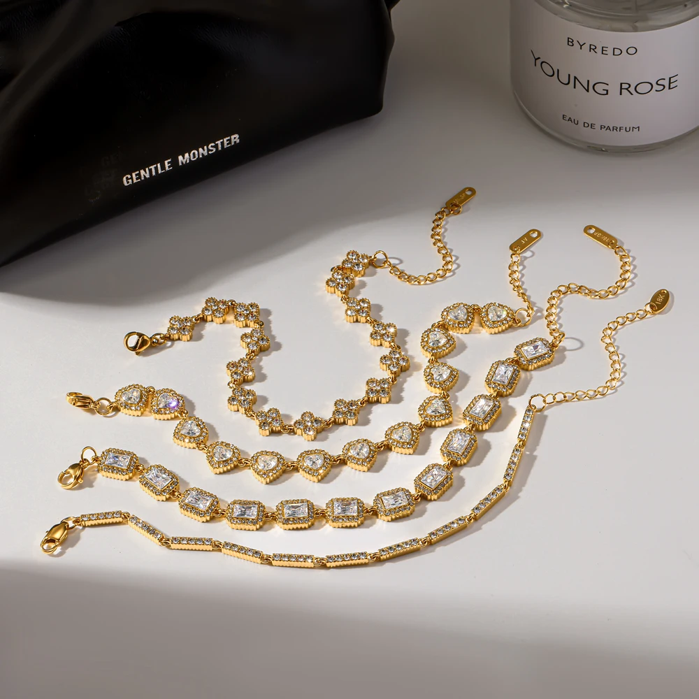 Exquisites Funkelndes Zirkon-Edelstahl-Armband für Damen 18K Vergoldeter Charm Wasserdichtes Schmuck-Geschenk – Detail 1