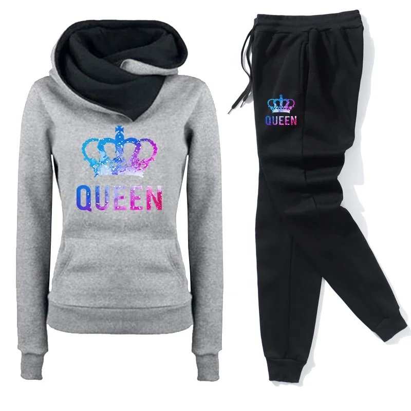 Queen Print Women's Hoodie Tracksuit Casual Sweatshirts Outdoors Sports Jogging Clothes Autumn Winter Quality Single Tops Pants