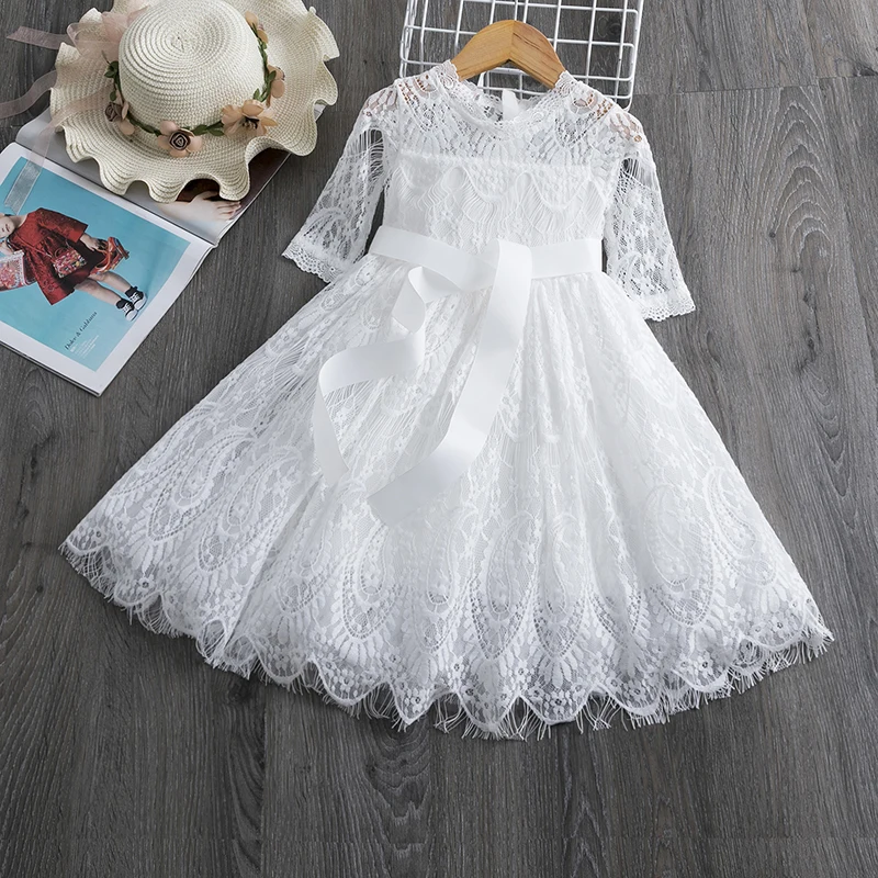 Red Lace Christmas Dress Girls Clothes Kids Dresses for Girls Birthday Party Autumn Winter Embroidery Flower Children Clothing