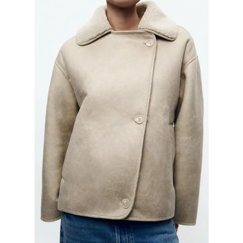 أزياء شخصية فو الفراء المتكاملة الشتاء الشارع نمط المرأة فضفاضة الوجهين سترة فو الجلد المدبوغ الصوف معطف سميك #5